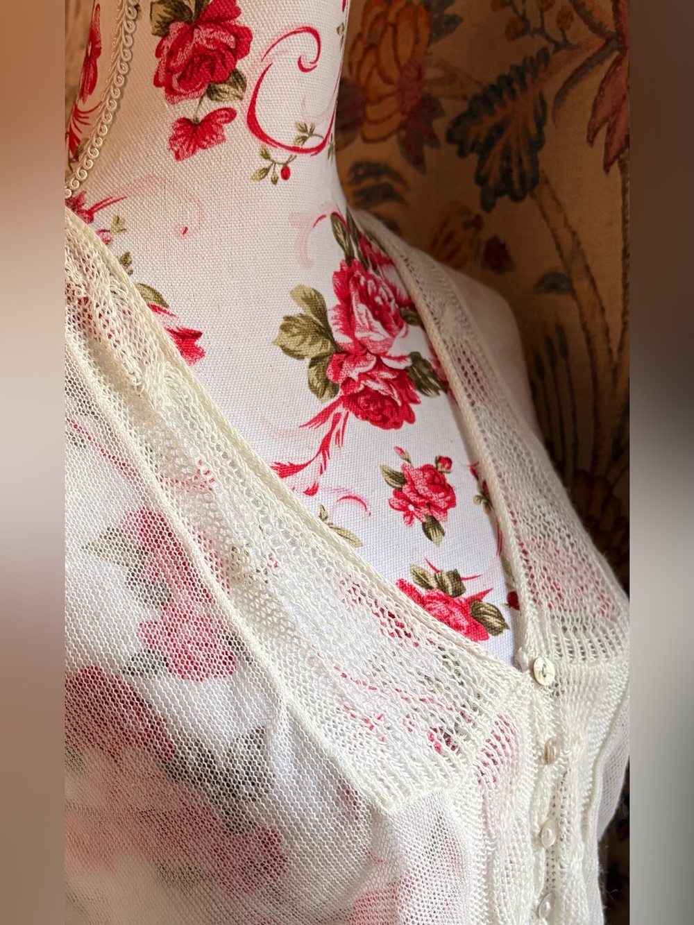 Citron Sheer White Knit Button-Front Blouse - Picture 2 of 5